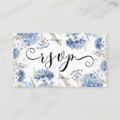Dusty Blue Flowers Lijst Traditional Wedding RSVP Informatiekaartje (Achterkant)