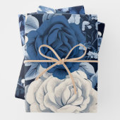 Dusty Blue Flowers Marine Inpakpapier Vel (In situ)