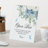Dusty Blue Flowers Open Bar Sign Reclamebord Met Voetstuk (Insitu)
