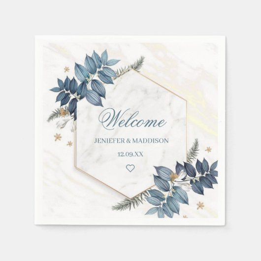 Dusty Blue Flowers Personalized Weduwen Welcome Servet (Voorkant)