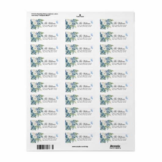 Dusty Blue Flowers Return Address Labels (Full Sheet)