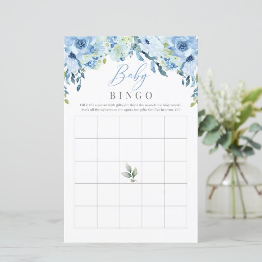 Dusty Blue Flowers Rozen Baby Bingo Game (Staand voorkant)