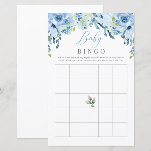 Dusty Blue Flowers Rozen Baby Bingo Game (Voorkant / Achterkant)