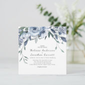 Dusty Blue Flowers Rozen bruiloft uitnodiging (Staand voorkant)
