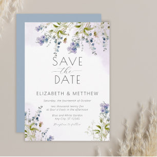 Dusty Blue Flowers Save the Date Kaart