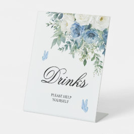 Dusty Blue Flowers Shower Drinks Sign Reclamebord Met Voetstuk
