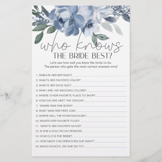 Dusty Blue Flowers spel die weet bruid beste Flyer (Voorkant)