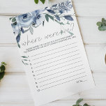 Dusty Blue Flowers spel waar waren we Flyer<br><div class="desc">Dusty Blue Flowers Vrijgezellenfeest spel. Overeenkomende items om uw event collectie te voltooien zijn beschikbaar in onze Zazzle winkel!</div>