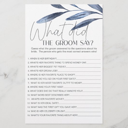 Dusty Blue Flowers spel zou de bruidegom zeggen Flyer (Voorkant)