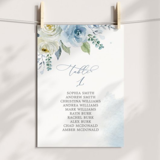 Dusty Blue Flowers Table Number 1 Seating Chart Kaart