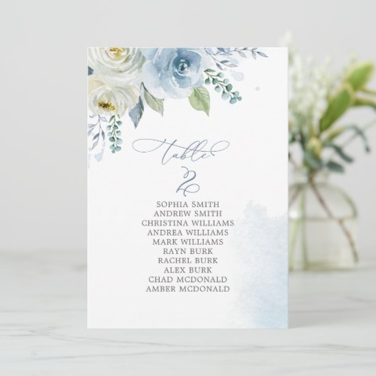 Dusty Blue Flowers Table Number 2 Seating Chart Kaart (Staand voorkant)