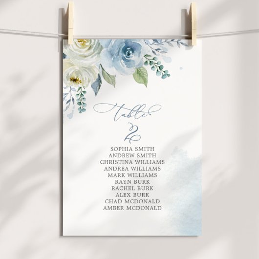 Dusty Blue Flowers Table Number 2 Seating Chart Kaart