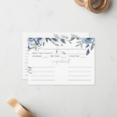 Dusty Blue Flowers Trouwrecept Kaart Notitiekaartje (Voorkant / Achterkant in situ)