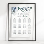 Dusty Blue Flowers Trouwstoelkaart Poster