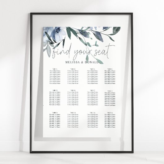 Dusty Blue Flowers Trouwstoelkaart Poster