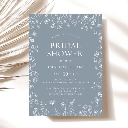 Dusty Blue Flowers Vrijgezellenfeest Kaart