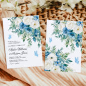 Dusty Blue Flowers Wedding Invitation Kaart