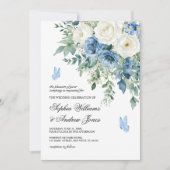Dusty Blue Flowers Wedding Invitation Kaart (Voorkant)