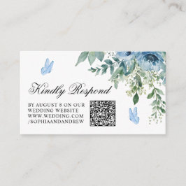 Dusty Blue Flowers Wedding QR Code RSVP Informatiekaartje