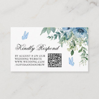 Dusty Blue Flowers Wedding QR Code RSVP Informatiekaartje