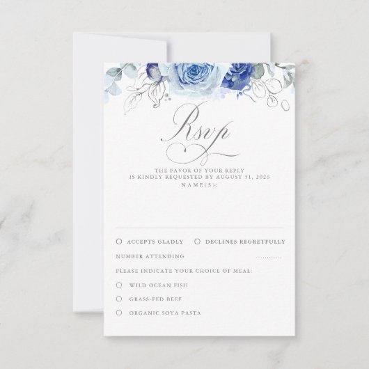Dusty Blue Flowers Wedding RSVP (Voorkant)