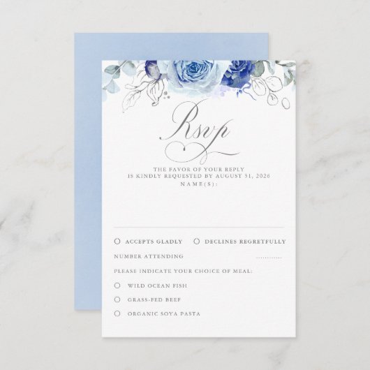 Dusty Blue Flowers Wedding RSVP (Voorkant / Achterkant)
