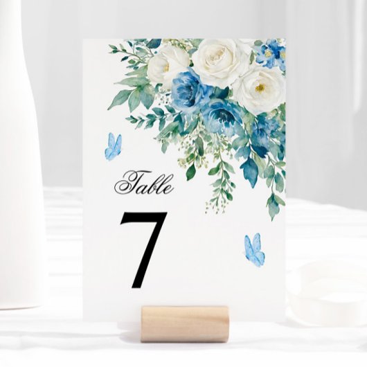 Dusty Blue Flowers Wedding Table Number Kaart
