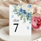 Dusty Blue Flowers Wedding Table Number Kaart