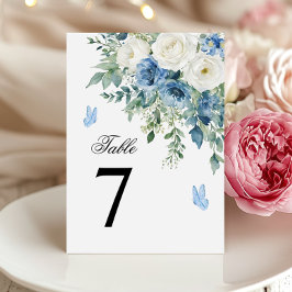 Dusty Blue Flowers Wedding Table Number Kaart
