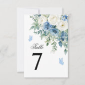 Dusty Blue Flowers Wedding Table Number Kaart (Voorkant)