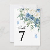 Dusty Blue Flowers Wedding Table Number Kaart (Achterkant)