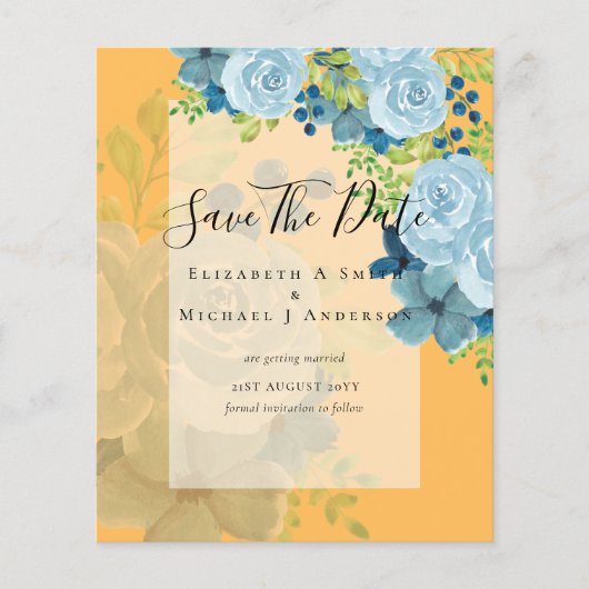 DUSTY BLUE FLOWERS WEDING INVIES - BEGROTING FLYER (Voorkant)