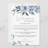 Dusty Blue Flowers Welkomstbrief & route Notitiekaartje (Voorkant)