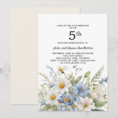 Dusty Blue Flowers White Daisies 5e Jubileum Kaart (Voorkant / Achterkant)