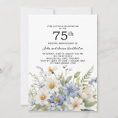 Dusty Blue Flowers White Daisies 75e Jubileum Kaart (Voorkant)