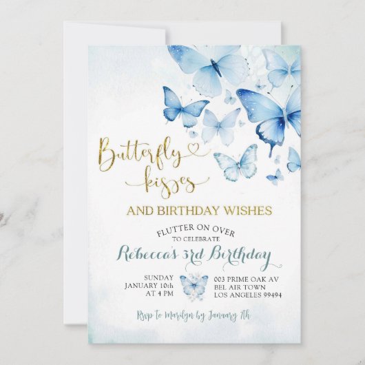 Dusty Blue Flutter op Over Butterfly Verjaardag Kaart (Voorkant)