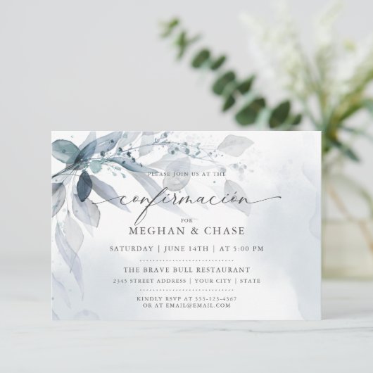 Dusty Blue Foliage CUSTOM3 RSVP DETAILS Kaart (Staand voorkant)