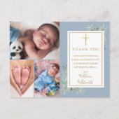 Dusty Blue Foliage Photo Collage Baptisme Hartelij Briefkaart (Voorkant)