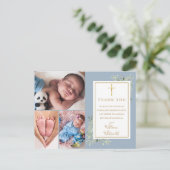 Dusty Blue Foliage Photo Collage Baptisme Hartelij Briefkaart (Staand voorkant)