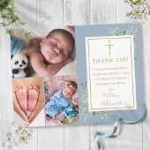 Dusty Blue Foliage Photo Collage Baptisme Hartelij Briefkaart