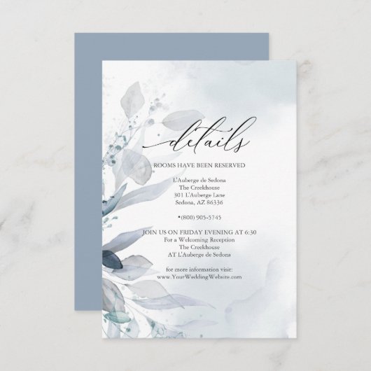 Dusty Blue Foliage Waterverf Details Insert Kaart (Voorkant / Achterkant)