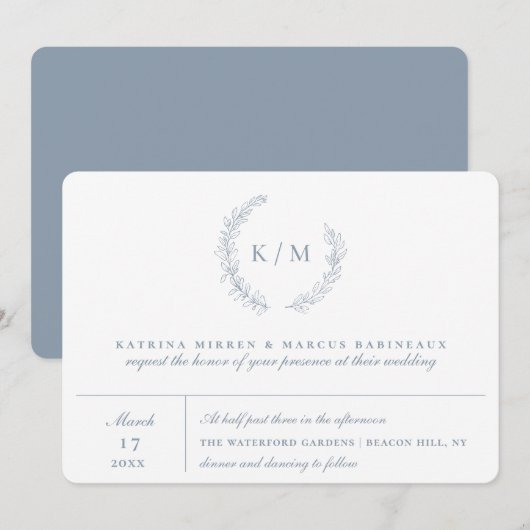 Dusty Blue Foliage Wreater Monogram Wedding (Voorkant / Achterkant)