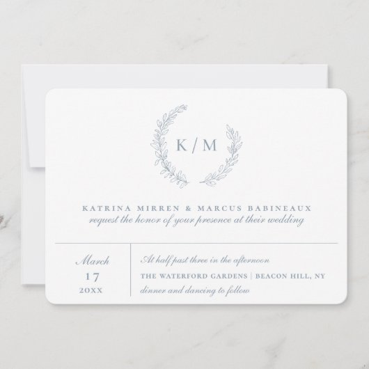 Dusty Blue Foliage Wreater Monogram Wedding (Voorkant)