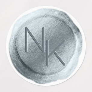 Dusty Blue Folie Wax Seal Initialen Bruiloft Monog Labels