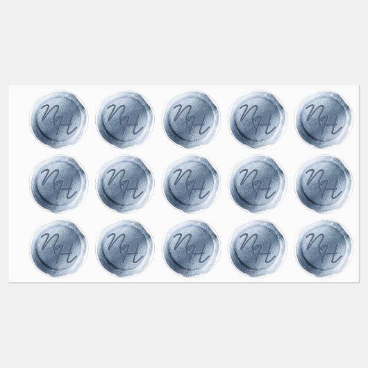 Dusty Blue Folie Wax Seal Initialen Bruiloft Monog Labels (Vel)