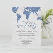 Dusty Blue Folie Wereldkaart Destination Wedding Kaart (Staand voorkant)