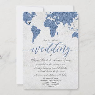 Dusty Blue Folie Wereldkaart Destination Wedding Kaart