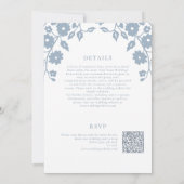 Dusty Blue Folk Floral QR RSVP All-in-One Wedding Kaart (Achterkant)