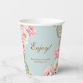 Dusty Blue Foral Peony Christian Bridal Shower Papieren Bekers (Voorkant)