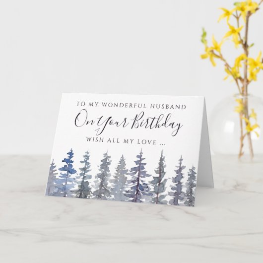 Dusty Blue Forest Husband Birthday Kaart (Gele Bloem)